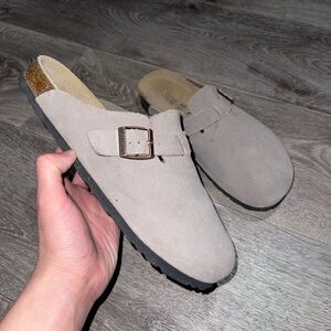 Birkenstock Taupe Boston Soft Footbed Clogs, 7